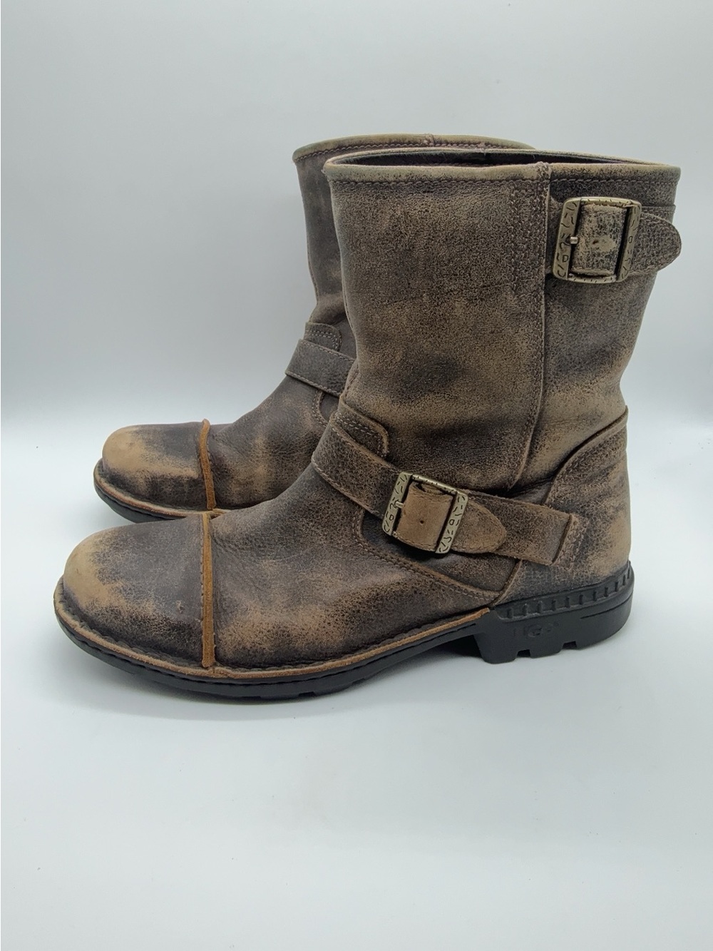 UGG Australia ROCKVILLE II Distressed Brown Wool Lined Biker Boots Men's size 11